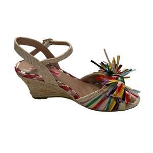 Betsey Johnson Lizzie Colorful Rope Raffia Espadrille Wedge Sandal 6 New FLAW
